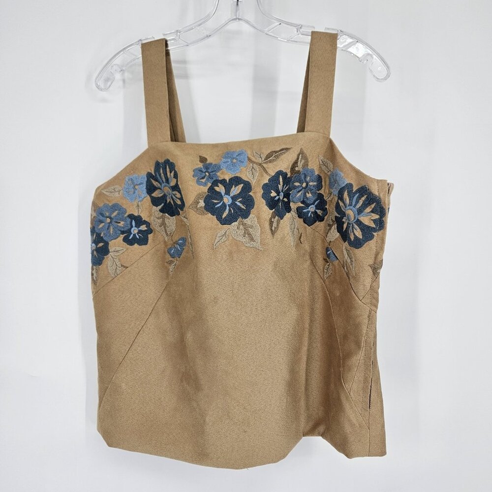 Embroider Suede Corset Tank Top Large Boho Festival Lined Zip Floral Western